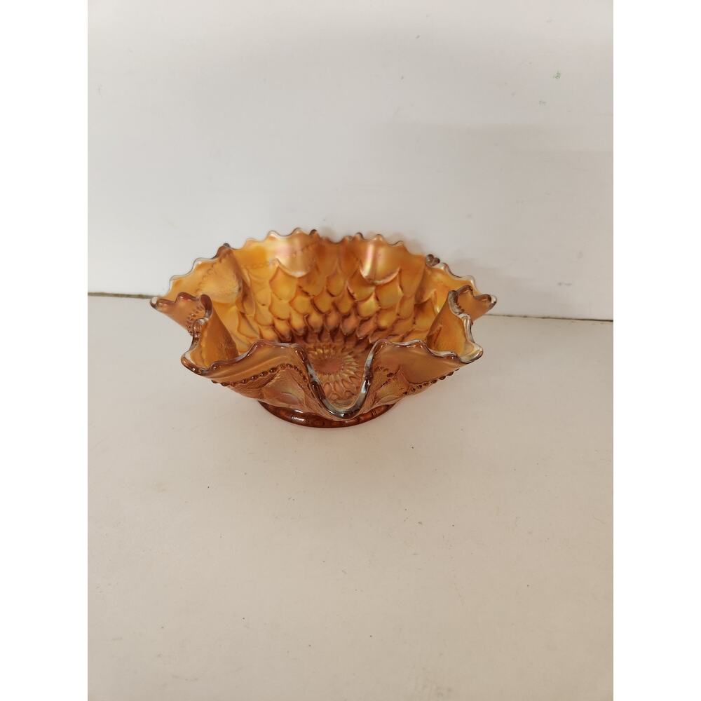 Vintage Dugan Carnival Glass Marigold Candy Dish Pattern Fish Scales 6"